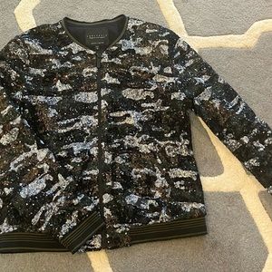 Sanctuary Sequin camouflaged bomber jacket